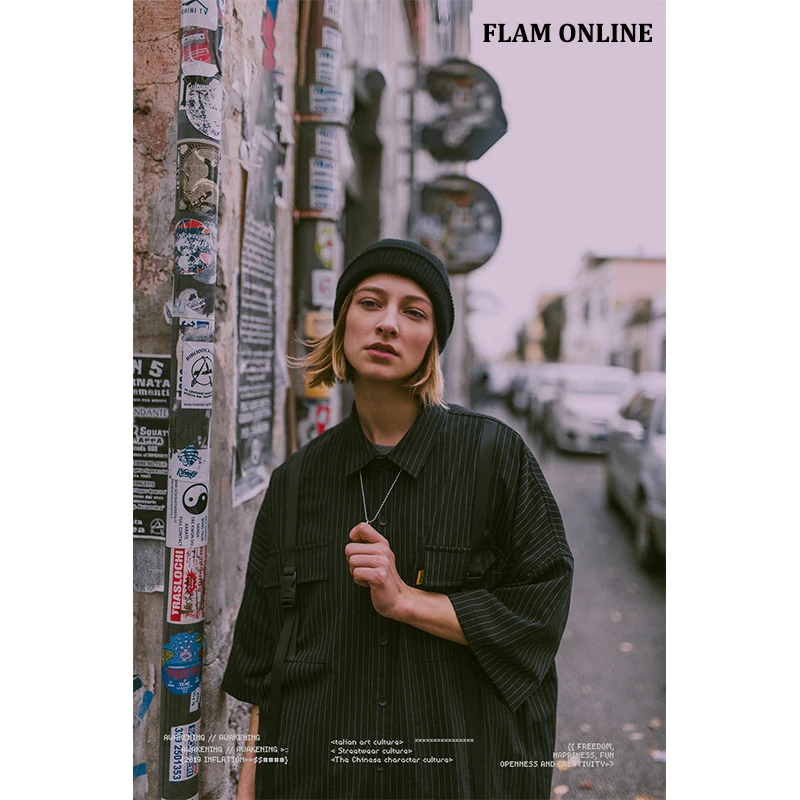 FLAM ONLINE 2019 High Quality Men Clothes Stripe Short Sleeve Casual Fashion Shirt Over sized Male Shirts Street wear | Мужская одежда