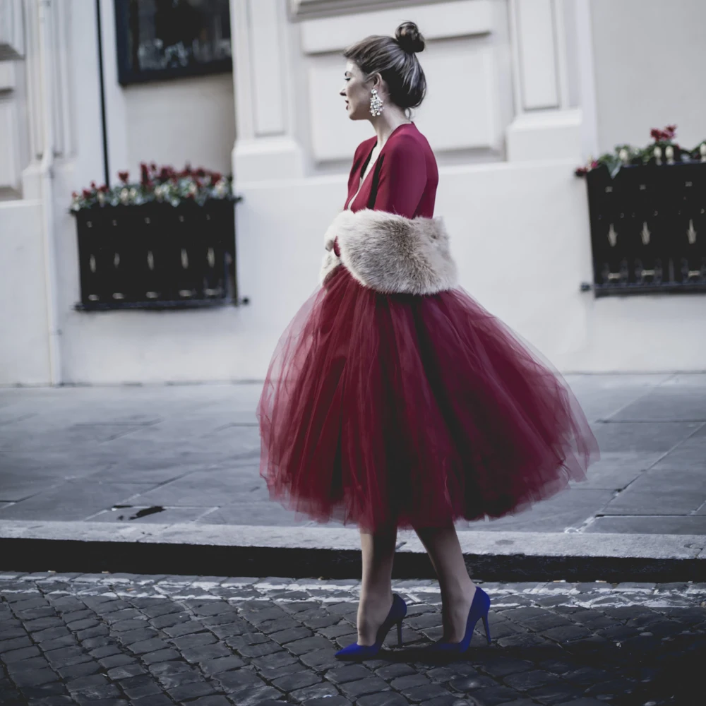 Burgundy Mid Tulle Tutu Skirts A-line Women Customized Colorful Womens Saia Slirt Skirt saia faldas | Женская одежда