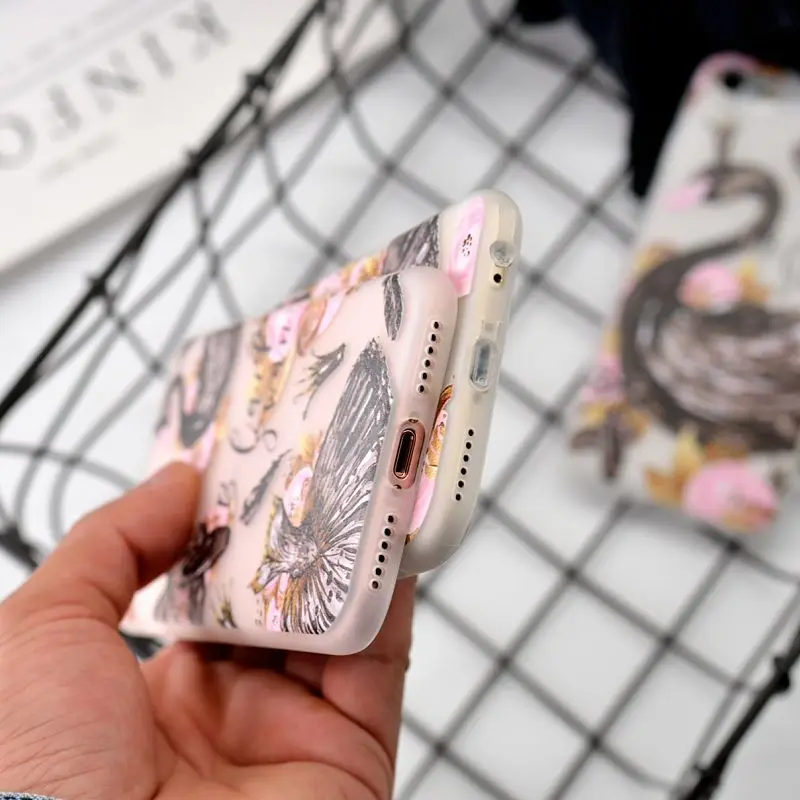 Горячий Белый Розовый Черный лебедь скраб Прозрачный чехол для Ipone 6 6S случае 6/6S