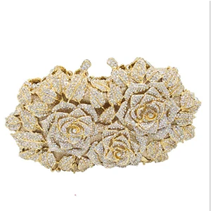 Женский золотистый клатч Стразы с кристаллами металлическая сумка для