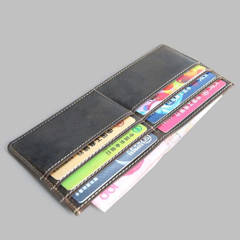 Dark Brown Винтажный Мужской бумажник из натуральной кожи Crazy Horse из воловьей кожи, женский длинный бумажник, кошелек, держатель для карт, на молнии, карман для монет, Carteira - Цвет: Dark Brown