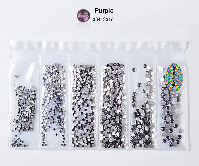 07 Purple 1 упаковка стеклянные стразы для ногтей разных размеров SS4-SS16 украшения для ногтей камни блестящие драгоценные камни аксессуары для маникюра 20 цветов - Цвет: 07 Purple