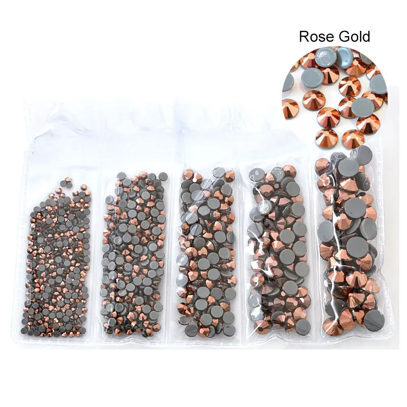 Rose-Gold Смешанные размеры стеклянные стразы исправление хрусталя и искусственного алмаза AB железо на стразы Flatback исправление стразы для одежды B3700 - Цвет: Rose-Gold