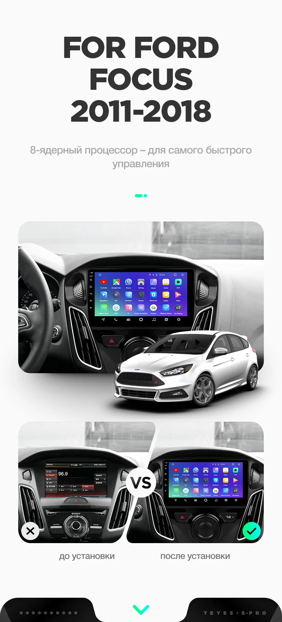 TEYES SPRO Штатная магнитола для Форд Фокус 3 Ford Focus 3 Mk 3 2010 2012 Android 8.1, до 8-ЯДЕР, до 4+ 64ГБ 32EQ+ DSP 2DIN автомагнитола 2 DIN DVD GPS мультимедиа автомобиля головное устройство
