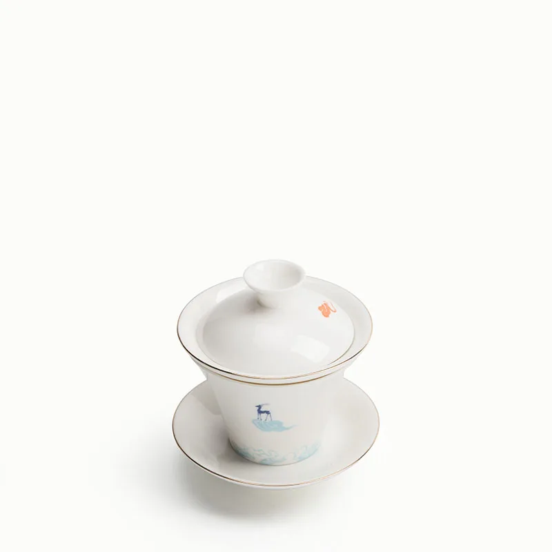 Простые бутик белого нефрита фарфор Быстрый Кубок 1 Gaiwan 2 Чай чашки Портативный