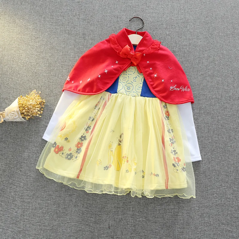 2-7 Yrs Baby Girls Dress Girl Long Sleeve Dresses with Cloak Kids Princess Clothes Children Halloween Snow White Cosplay Costume | Детская
