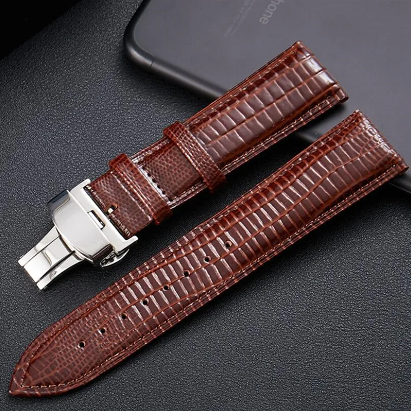 

Genuine Leather watch band butterfly deployment clasp Lizard Watchband Wristband belt DIY Replacement 12 14 16 18 20 22 24mm