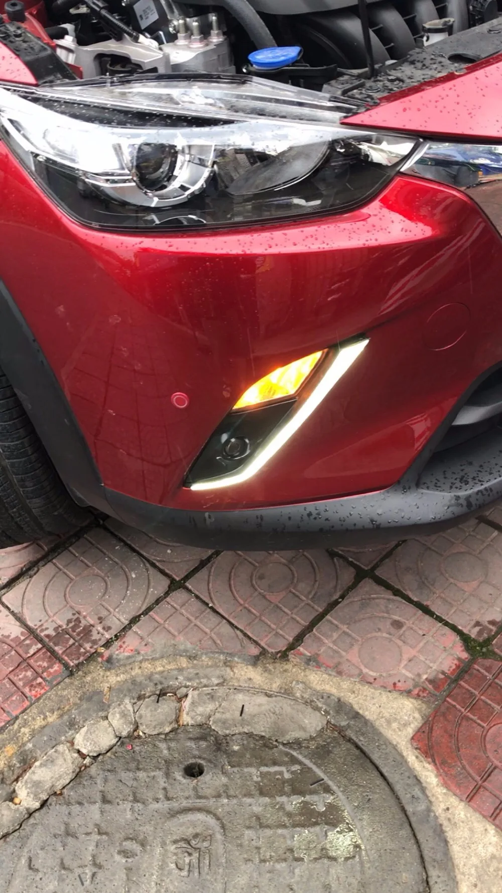 LYQ включения желтых Функция Водонепроницаемый 12 v светодиодный DRL Габаритные огни с отверстием для противотуманной лампы для Mazda CX-3 CX3