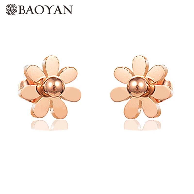 Серьги Baoyan в винтажном стиле Цвет: розовое золото серебро цветок 316L серьги из