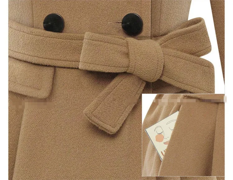 Двубортное зимнее пальто с меховым воротником женские шерстяные теплая женская