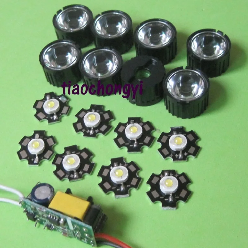 10 шт. 3 Вт светодиод higt power + объектив 45 градусов светодиодный драйвер 6 10x3w для diy|10pcs