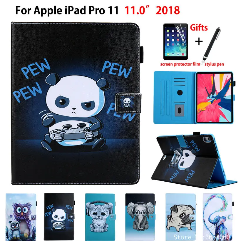 

Case For iPad Pro 11 Pro11 2018 Smart Cover A1980 A1979 A1934 A2013 Funda Tablet Animal Painted Silicone PU Leather Shell +Gift