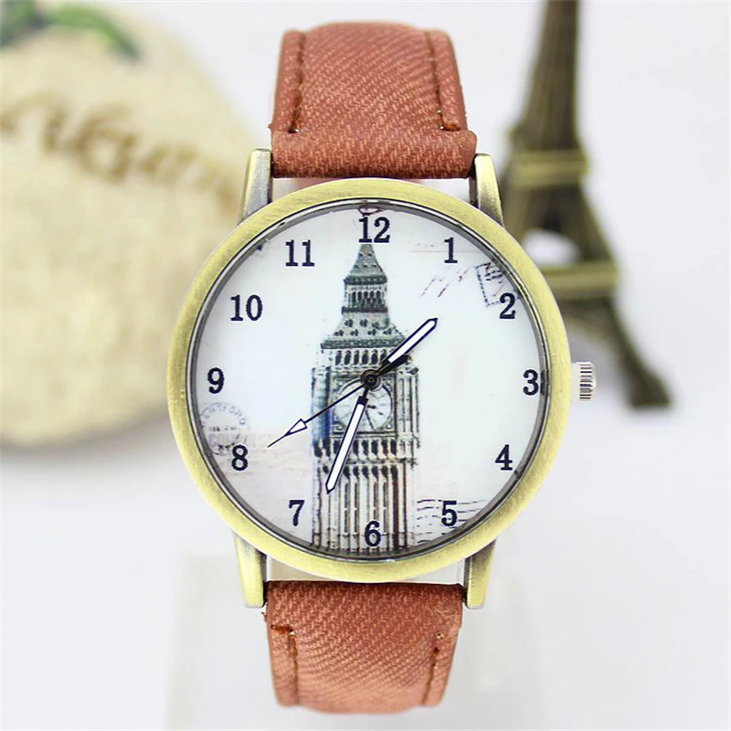 2018 Модные мужские кварцевые часы в английском стиле из джинсовой ткани