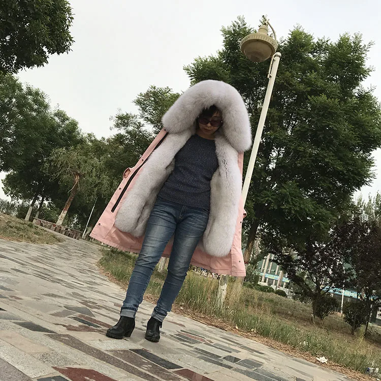 Женская парка с капюшоном теплая зимняя куртка из натурального Лисьего меха|Шубы