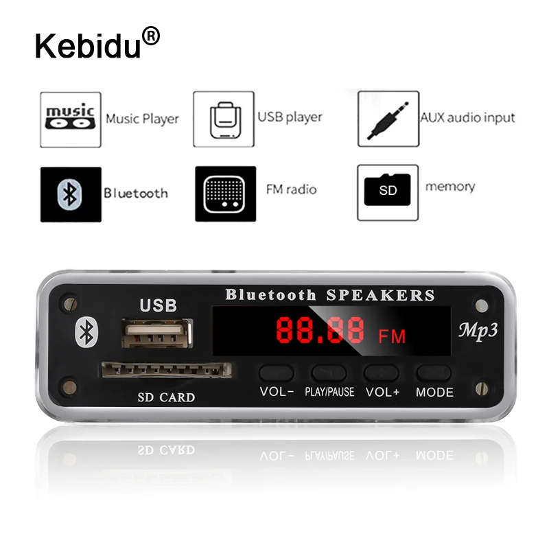 

5 В ~ 12 в SD-карта MP3 декодер доска воспроизведение музыки по Bluetooth USB AUX 3,5 мм Автомобильный MP3 плеер модуль FM радио аудио адаптер приемник