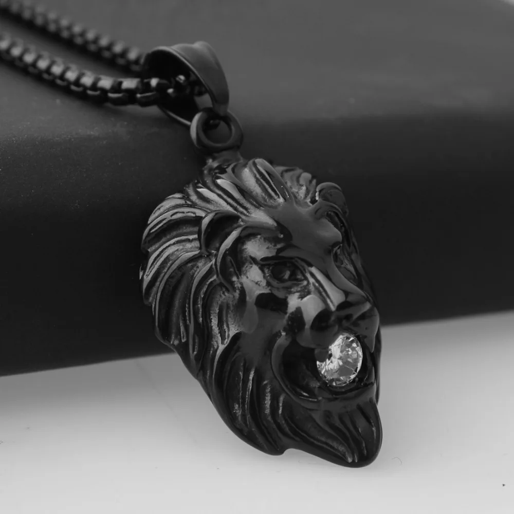 Charming New Stainless Steel Silver Color/Gold/Black Lion Shiny Crystal Men's Pendant Unisex Necklace Jewelry Christmas Gift | Украшения