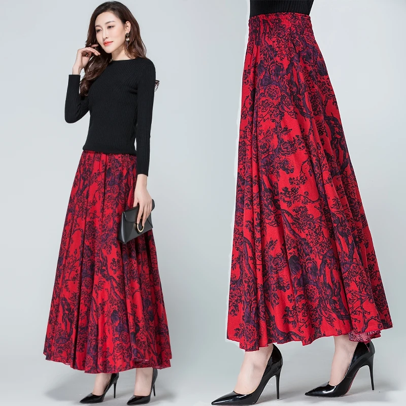 Винтажная Длинная зимняя юбка льняная с принтом для продажи|linen skirt|long winter skirtswinter