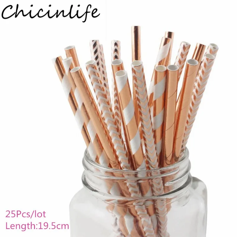mixcolor Chicinlife 25 шт. розово-золотой полосой одноразовые соломинки для День рождения для свадьбы или «нулевого дня рождения» декоративные питьевые соломинки расходные материалы - Цвет: mixcolor