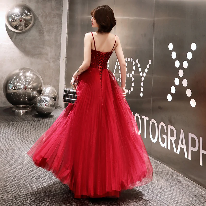 Formal Evening Dress 2019 New Elegant Wine Red Sexy Prom Spaghetti Strap Backless Beaded Sequins Party Dresses | Свадьбы и торжества