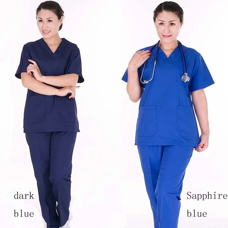 Women's Fashion Scrub Set Nursing Scrubs V-neck Top with Side Vent + Elastic Waistline Pants Medical Uniforms Cotton Surgery |