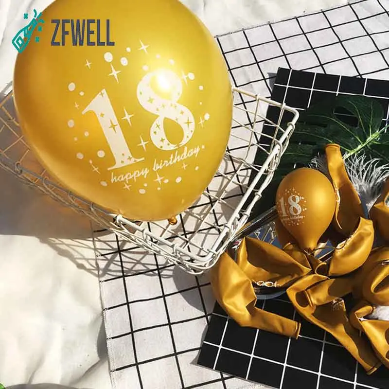 ZFWELL12pz/lot12 дюймов золотистый и черный латекс цифровой шарики ко дню рождения