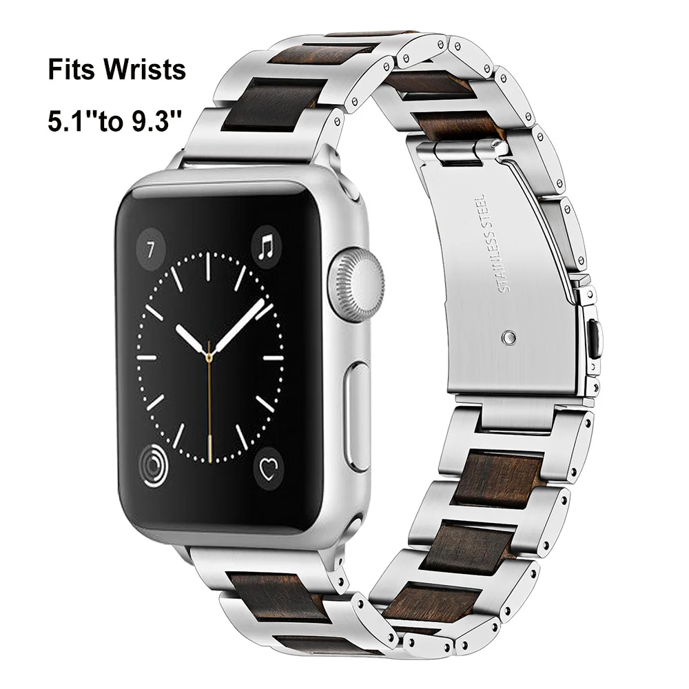 TRUMiRR ремешок из натурального дерева+ нержавеющей стали для часов iWatch Apple Watch 38 мм 40 мм 42 мм 44 мм серии 5 4 3 2 1 ремешок на запястье