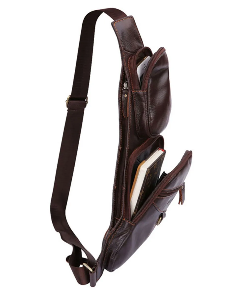 

Genuine Leather Men One Shoulder Rucksack Backpack Daypack Knapsack Sling Bag Natural Skin Male Travel Vintage Retro Chest Bags