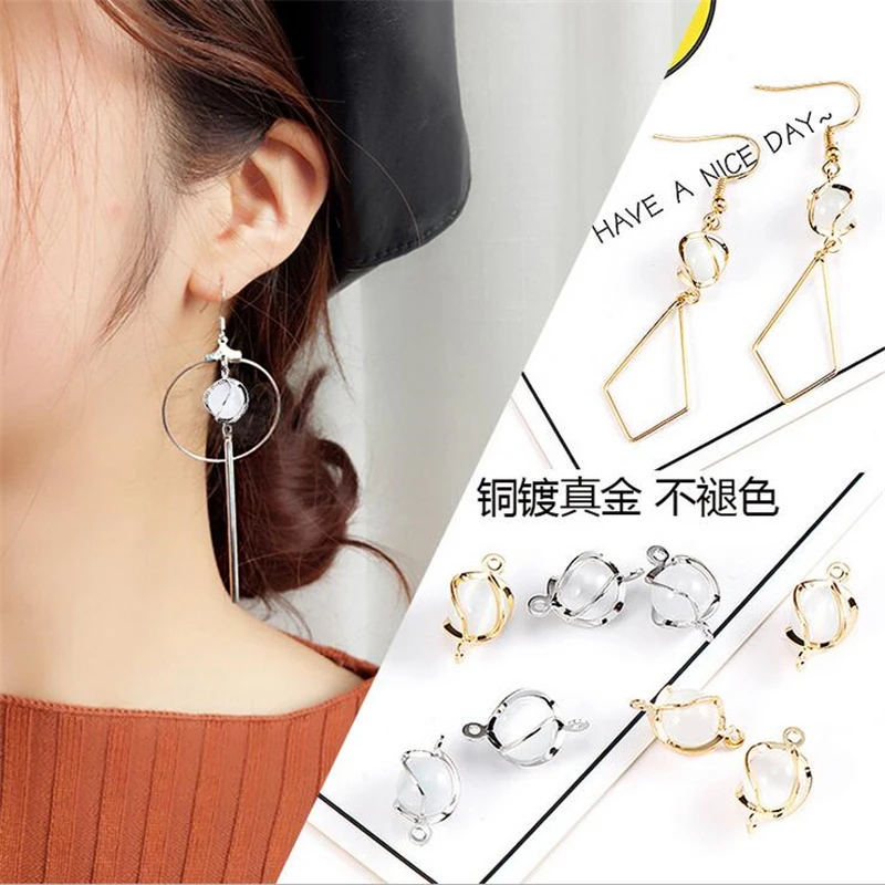 10 шт./лот Модные металлические позолоченные круглые подвески с опаловым бусинами