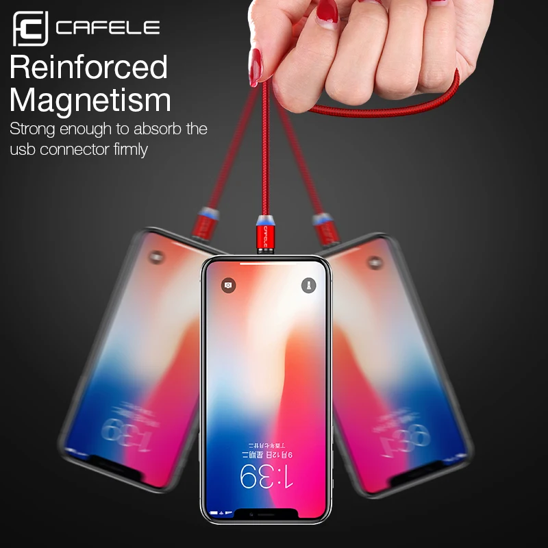 CAFELE 100 см Магнитный USB кабель Micro Type C зарядный нейлоновый провод светодиодный свет