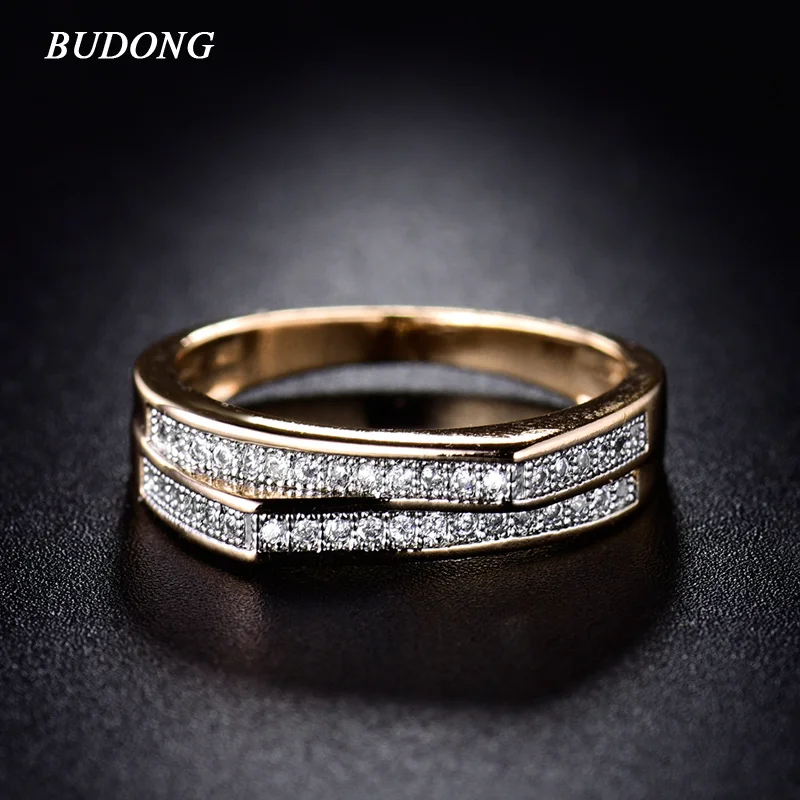 Женское кольцо с кристаллом будонг Золотое кубическим цирконием для помолвки в