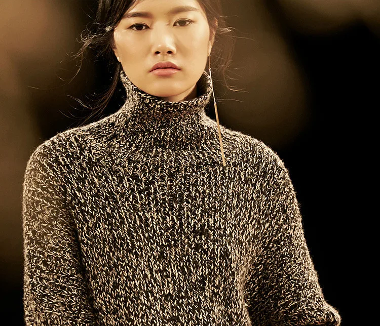 hand made pure cashmere knit women fashion turtleneck solid shawl sleeve pullover sweater customized