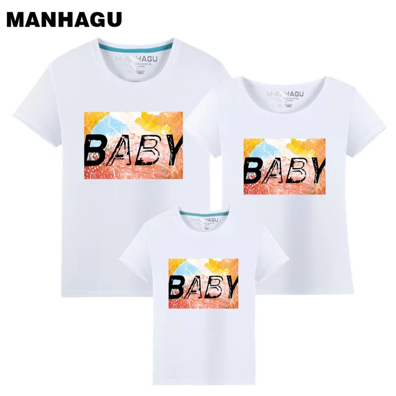 

Summer Family Matching Outfits Short Sleeve T-shirts Mother Father Baby Son Daughter Cute Clothes Print baby Cotton Family Look