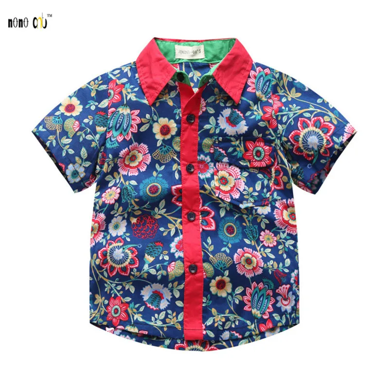 Летние рубашки с короткими рукавами для мальчиков повседневные блузки цветами и