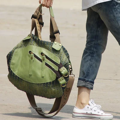 Женская джинсовая сумка из 100% кожи повседневная мессенджер на молнии в стиле