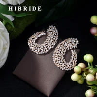 hibride high grade luxury popular geometry flower shape stud earrings full mirco cz paved wedding earring fashion jewelry e 413