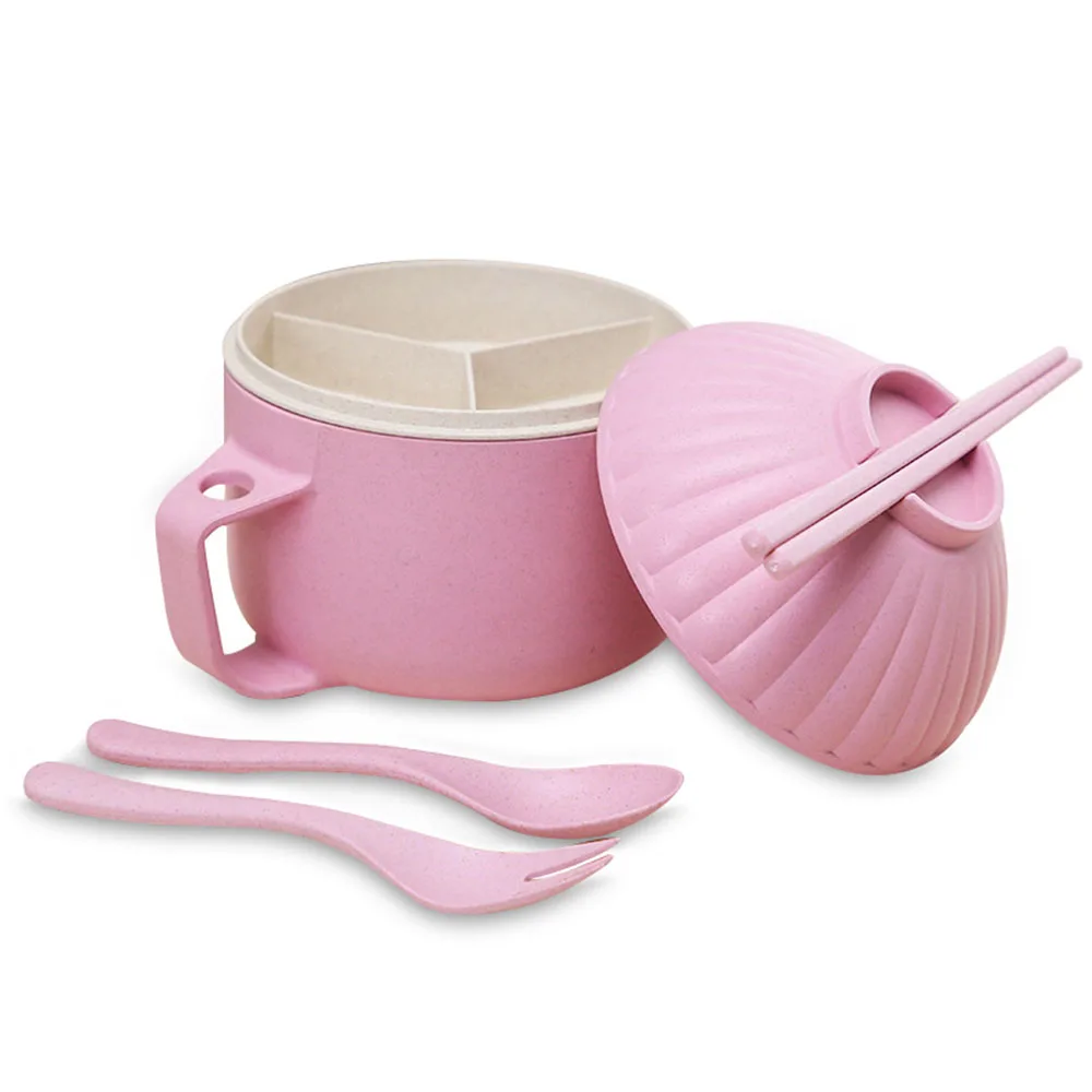 Pink 4 шт./компл. пшеничной соломы столовые приборы ложки и миски, палочки дозирующая детская ложка для вилочный Комплект Посуда Кухня чашки для рисового супа чашки для супа с лапшой чаша с крышкой и ручкой - Цвет: Pink