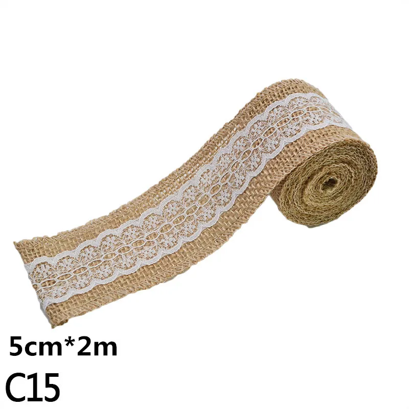 C15 2M 5cm Burlap Rolls Hessian Jute Lace Ribbons Vintage Rustic Wedding Ornaments DIY Craft Supplies Birthday Gift Box Package Rope - Цвет: C15
