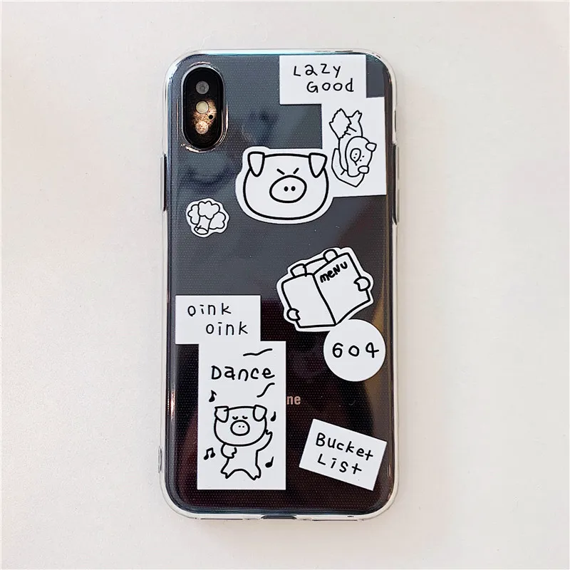 cute pig Lovely Little bear Soft Silicone Phone Shell Case for iPhone X XS Max XR 6 6S 7 8 Plus 10 TPU clear Cover |