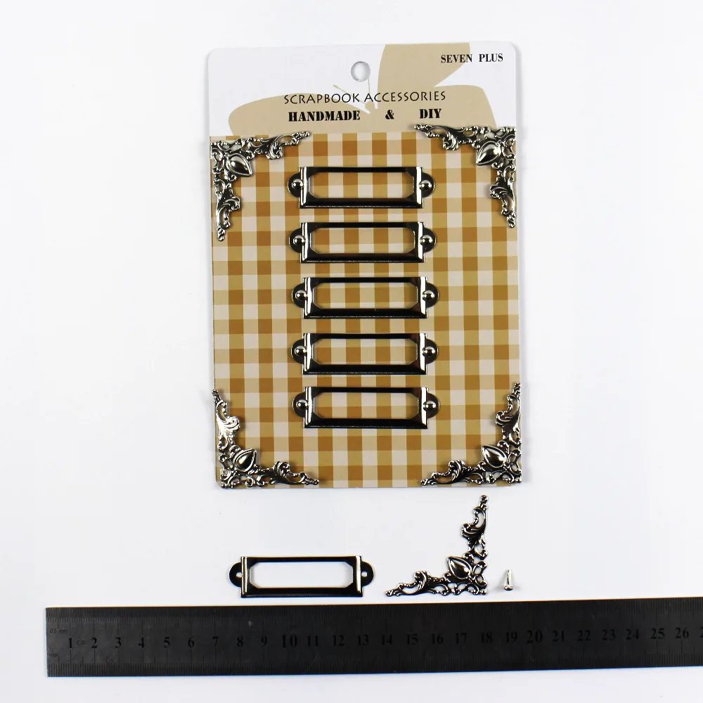 

vintage/silver/golden metal frame tags scrapbooking decoration metal corner protectors brads set 6sets/lot