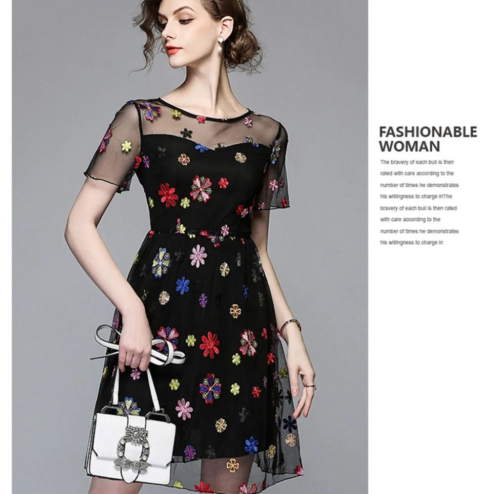 Для женщин одежда Новинка 2018 летние платья. для. плюс. размер черный круглый шеи