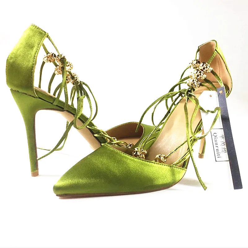 

Fashion String Bead Lace-Up High Heels Women Sandals Ankle Strap thin Heels Pumps Sexy Pointed Toe Bridal Wedding Party Shoes