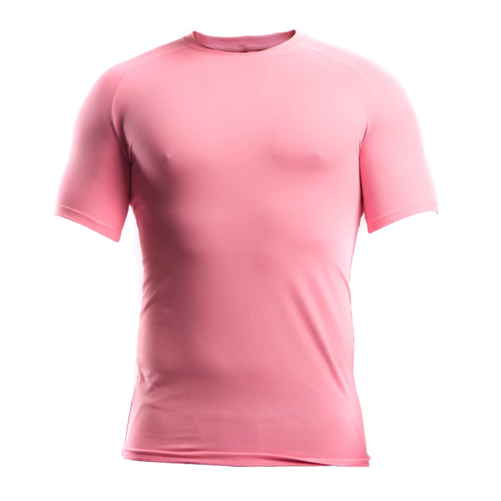 Мужские футболки для тренировок бодибилдинг, короткий рукав, Футболка Slim Fit спандекс для тренировок Мужская спортивная одежда обтягивающие для тренировки одежда - Цвет: Pink