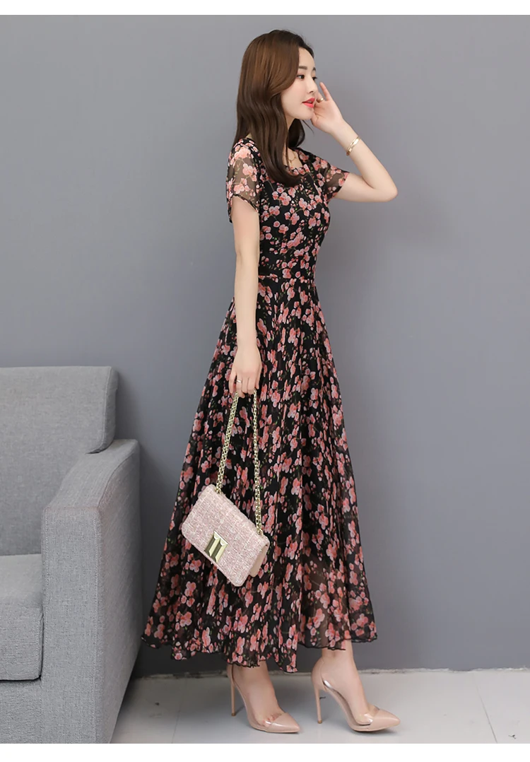 Цветочные шифоновые Boho летние миди-платья винтажные 3XL плюс размер пляжный Макси-сарафан с принтом элегантные женские облегающие вечерние платья