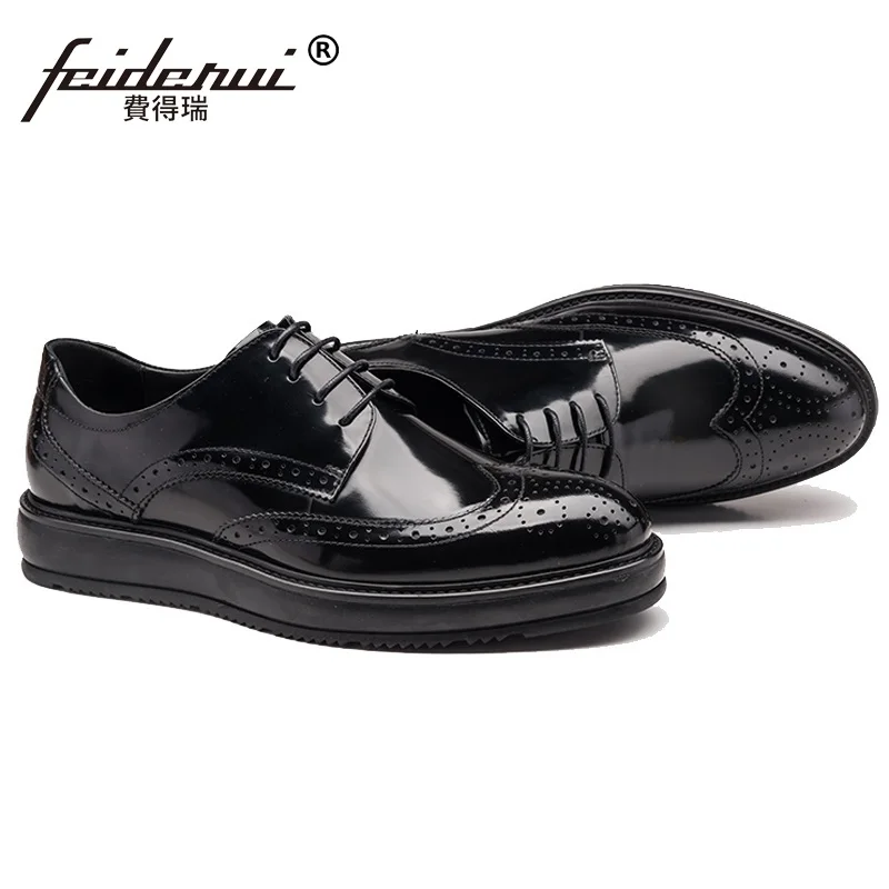 Туфли оксфорды мужские из лакированной кожи на плоской платформе с круглым