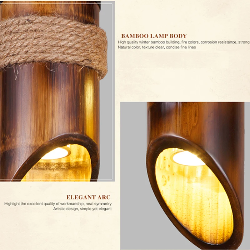 Новые китайские бамбуковые светодиодные подвесные светильники японская кухня