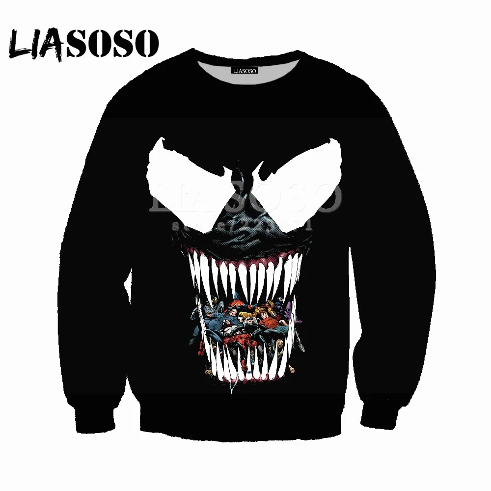 Мужская и Женская толстовка LIASOSO брендовая с 3D принтом Venom длинным рукавом M050