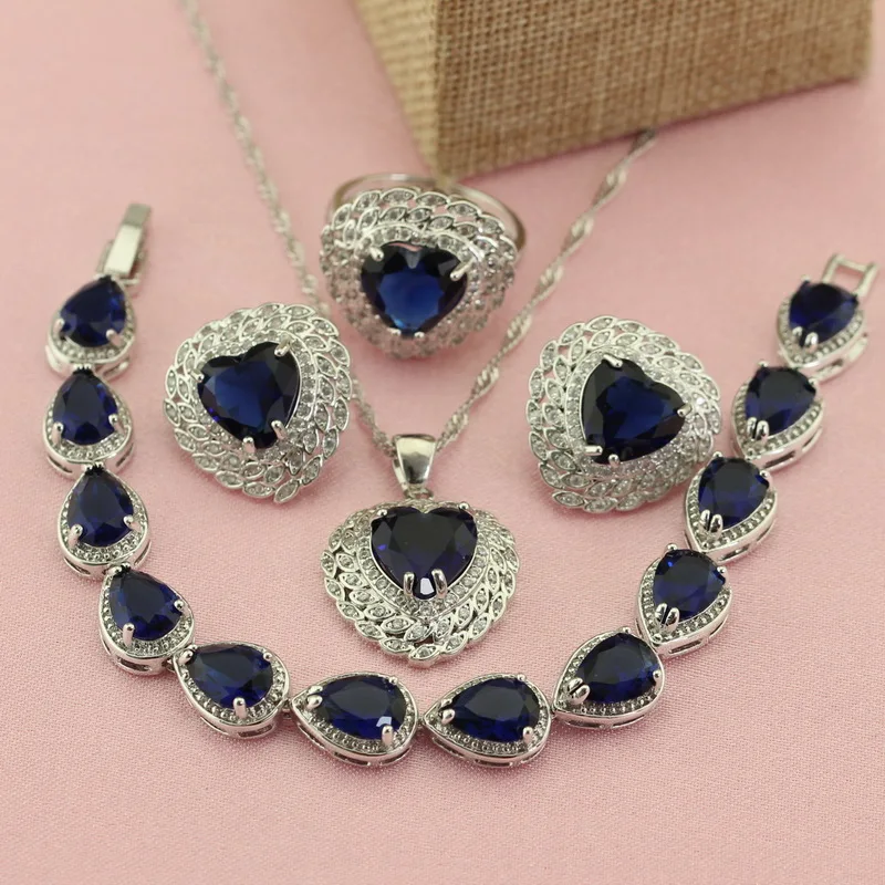 Wpaitkys классический сердце синий камень серебро Цвет Для женщин свадебные Наборы