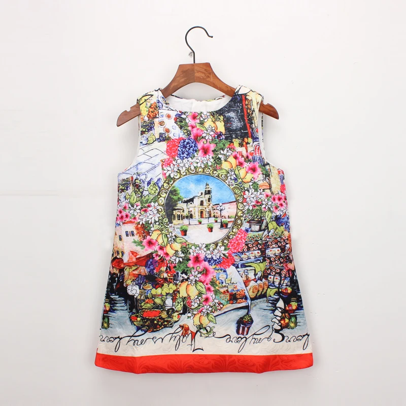 Hurave good quality Baby Girls Printing Princess Dress Clothes Children Sleeveless Kids Round Collar Dresses For 2-7 Years | Детская