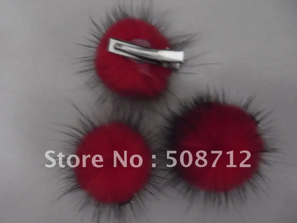Free shipping!!!! red with black 30mm mink ball jewelry hair alligator clip