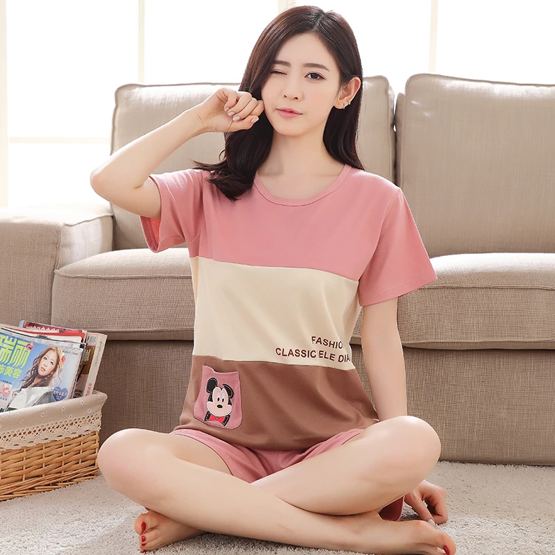 pajamas Women Для женщин пижамы хлопок Для женщин, пижамы с рисунками, Изделие из хлопка с короткими рукавами пижамный комплект домашняя Ночная одежда, одежда для сна, Пижама, одежда для сна M L XL XXL 3XL - Цвет: pajamas Women